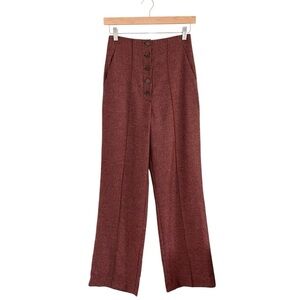 Nanushka Kos Houndstooth Trouser High Waist Button Front Ankle Pant Rust Small